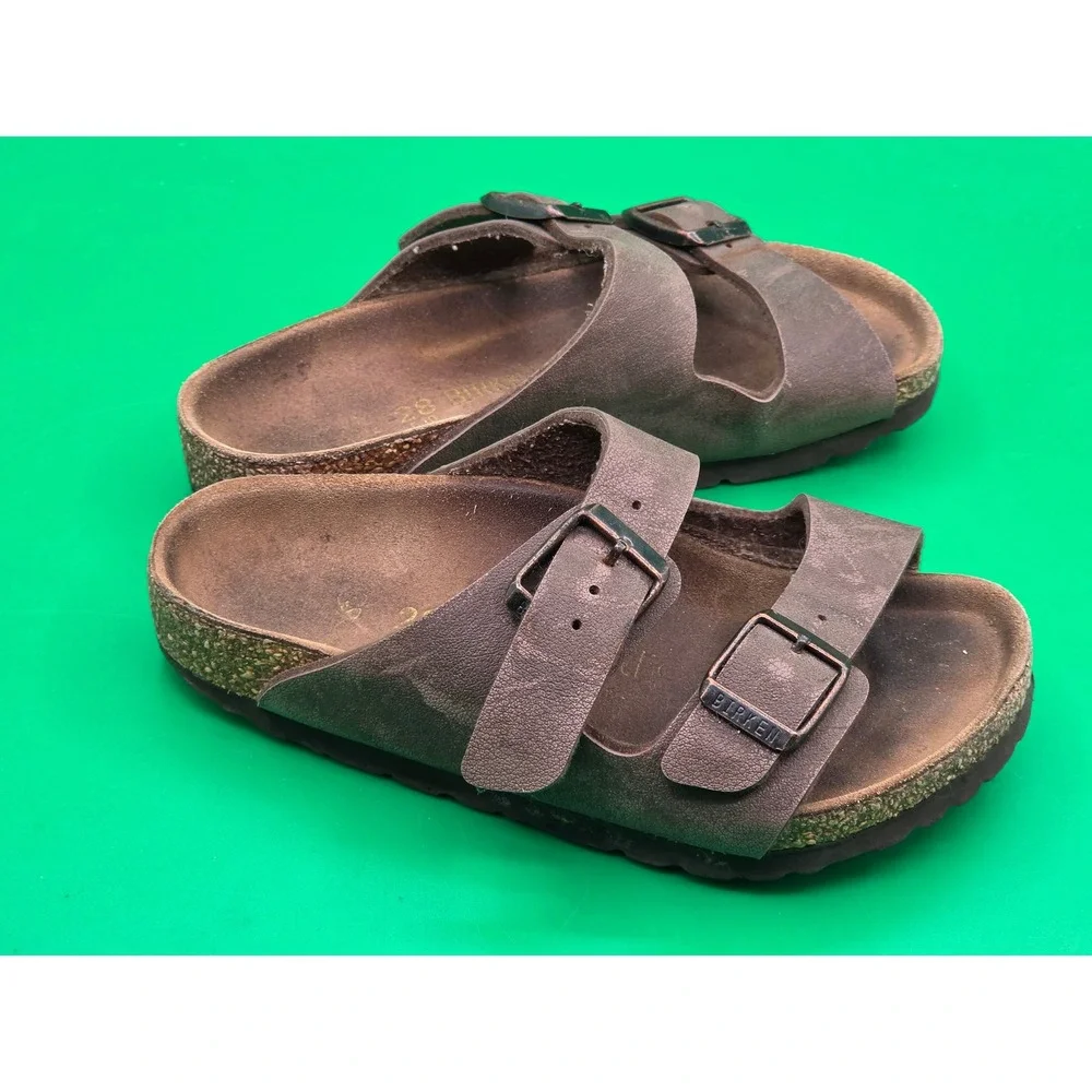 Birkenstock Arizona Kids Sandals Size 28 C10 Brown Metallic Two Strap Slides